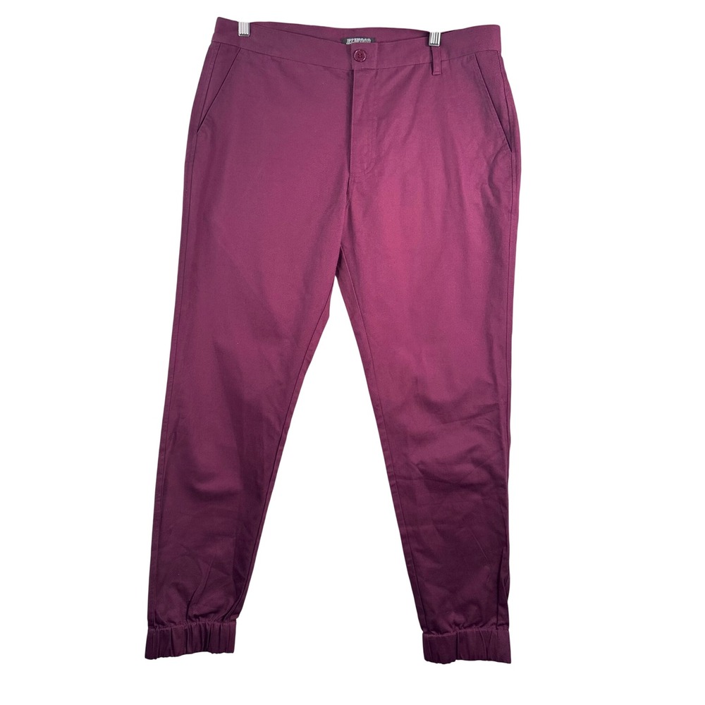Elwood Jogger Pants sz 34 Burgundy Cotton Twill Chino preppy dandy office